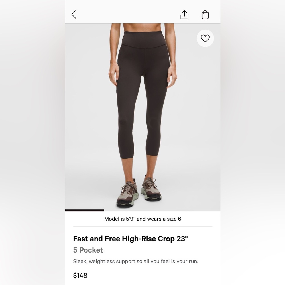 Lululemon Fast and Free High Rise Crops SZ 8